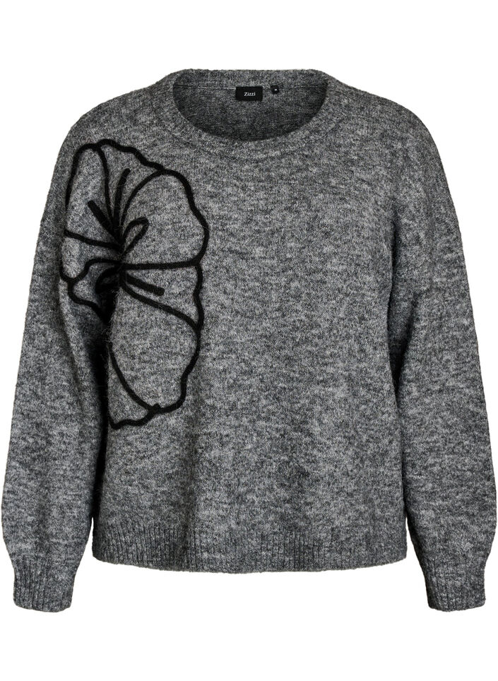 Neulepusero kukka-applikaatiolla, Harmaa, Packshot image number 0