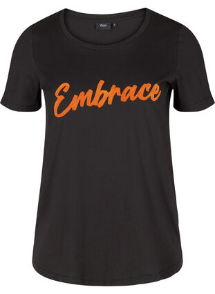 Lyhythihainen puuvillainen t-paita painatuksella, Black Embrace, Packshot image number 0
