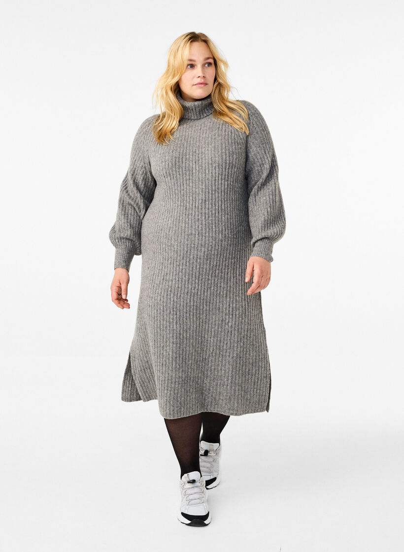 Pitkä neulemekko poolokauluksella, Medium Grey Mel., Model image number 0