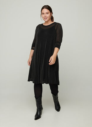Pitkähihainen mekko kimalteella, Black, Model image number 2