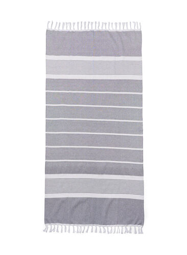 Raidallinen pyyhe hapsuilla, Medium Grey Melange, Packshot image number 1