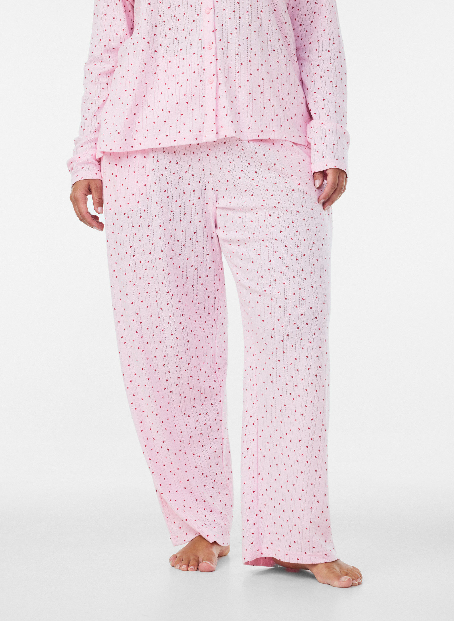 ZizziLuomupuuvillaiset pyjamahousut rei'itettyll&auml; kirjailulla, Vaaleanpunainen, Model image number 3