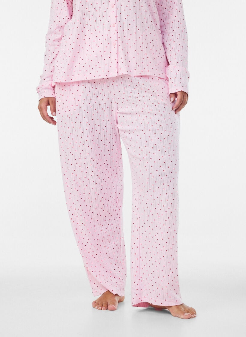 Luomupuuvillaiset pyjamahousut rei'itettyll&auml; kirjailulla, Vaaleanpunainen, Model image number 3
