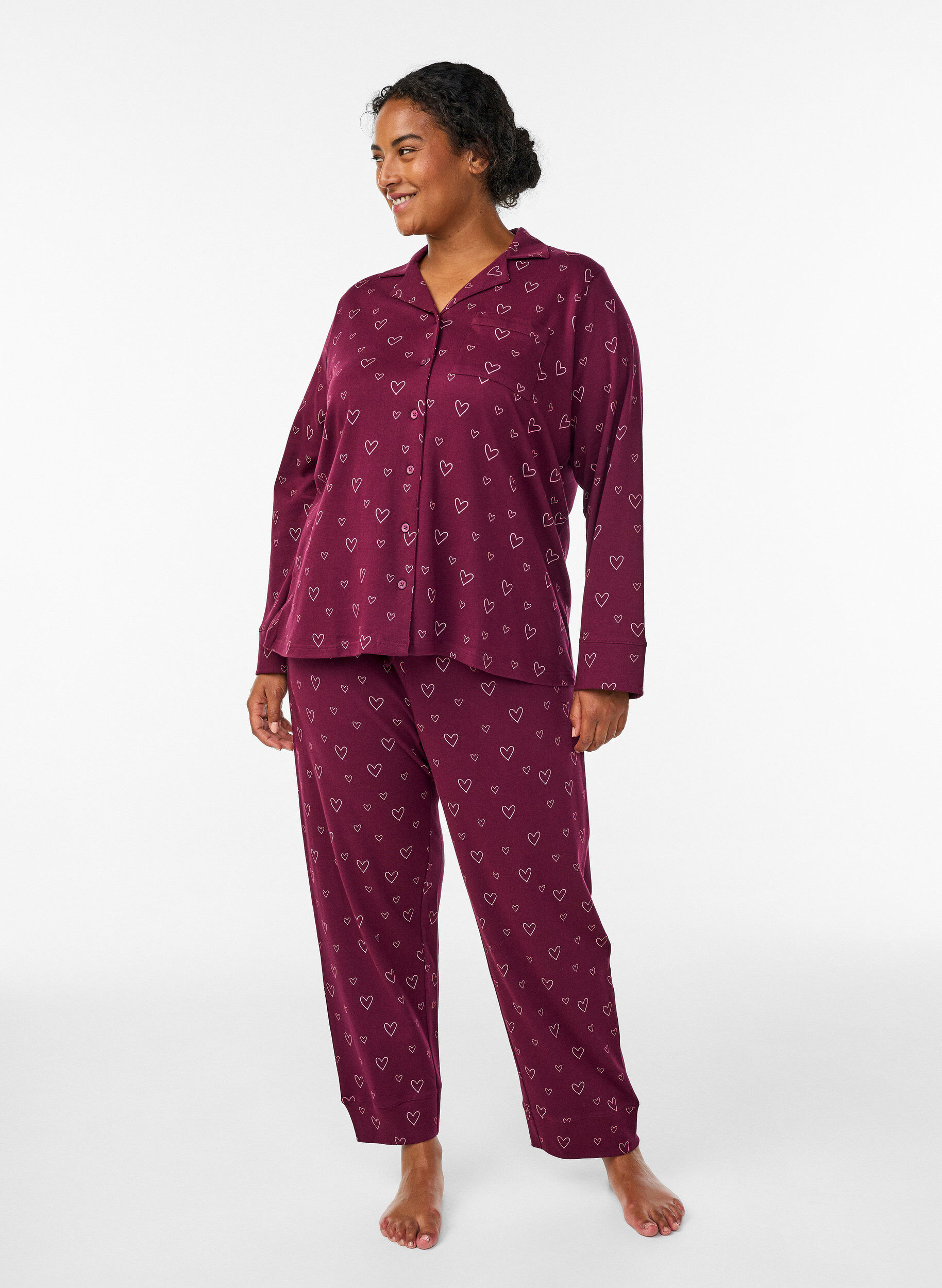 ZizziPuuvillainen pyjamapaita rintataskulla, Punainen, Model image number 1