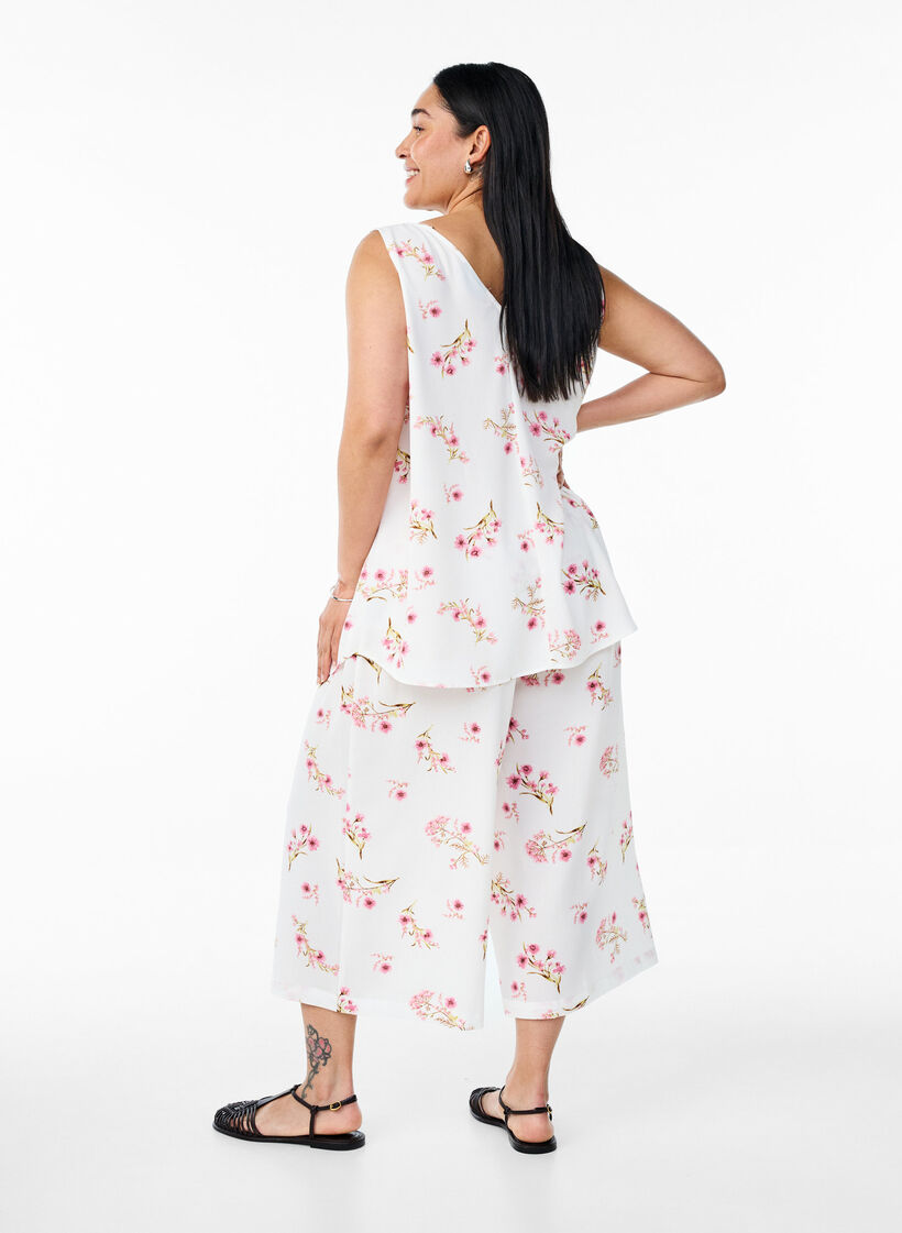 Culottes-housut kuosilla, Valkoinen, Model image number 1