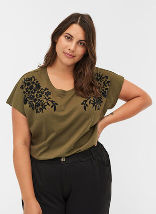Puuvillainen t-paita printillä, Ivy Green, Model image number 0