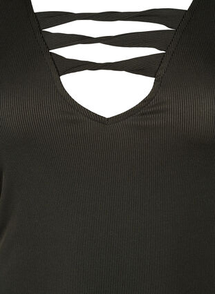Vartalonmyötäinen mekko, jossa on V-pääntie ja nauhakoriste, Black, Packshot image number 2