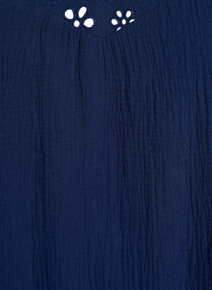 Puuvillamusliinipusero broderie anglaise -kirjonnalla ja 1/2-hihoilla, Sininen, Packshot image number 2