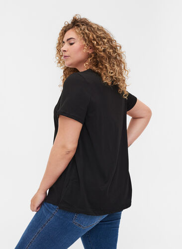 Puuvillainen a-mallinen t-paita painatuksella , Black, Model image number 1
