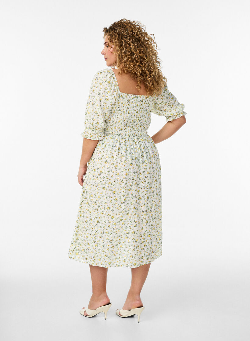 Kukkakuvioinen kes&auml;mekko viskoosista, Valkoinen, Model image number 1