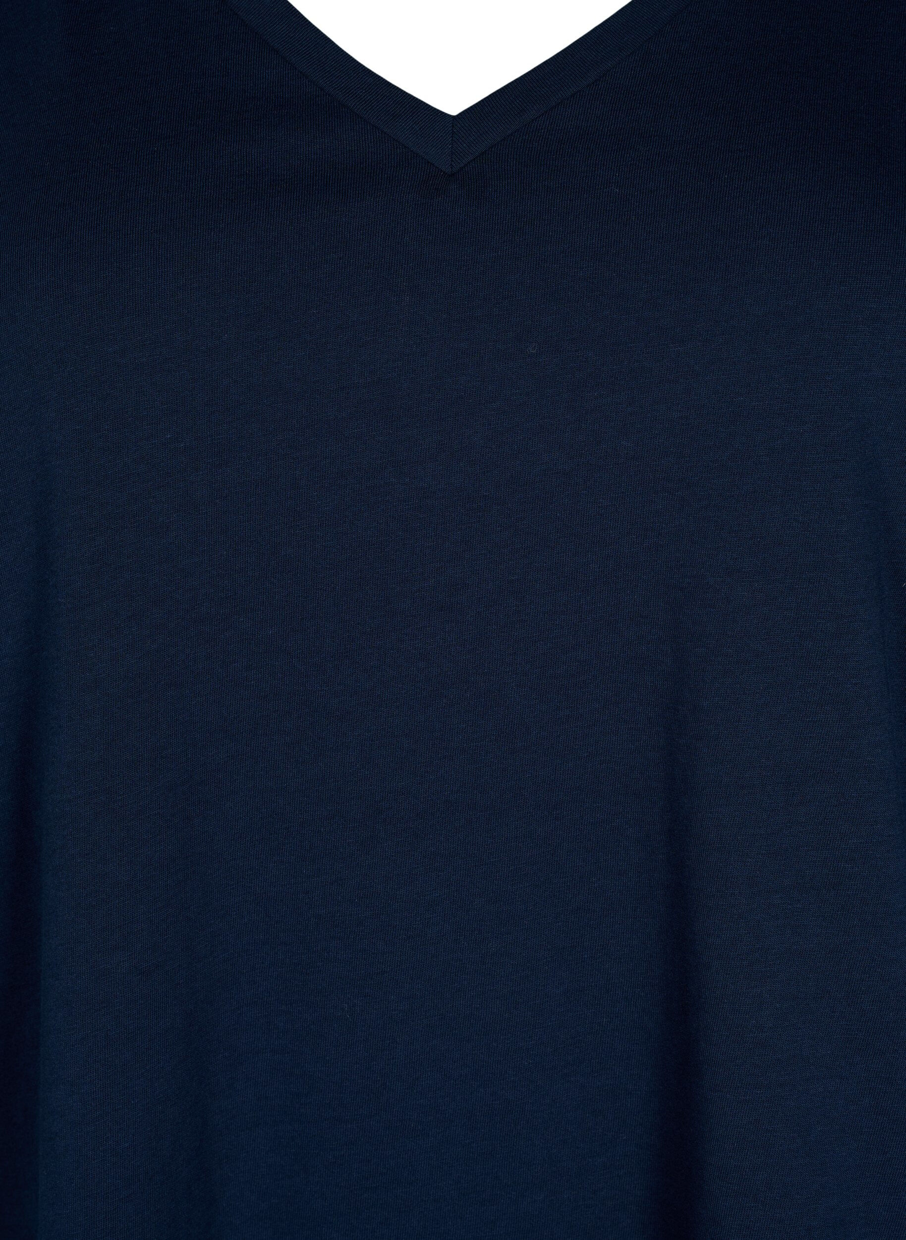 Zizzi Puuvillainen T-paita pitsisill&auml; lyhyill&auml; hihoilla, Sininen, Packshot image number 2