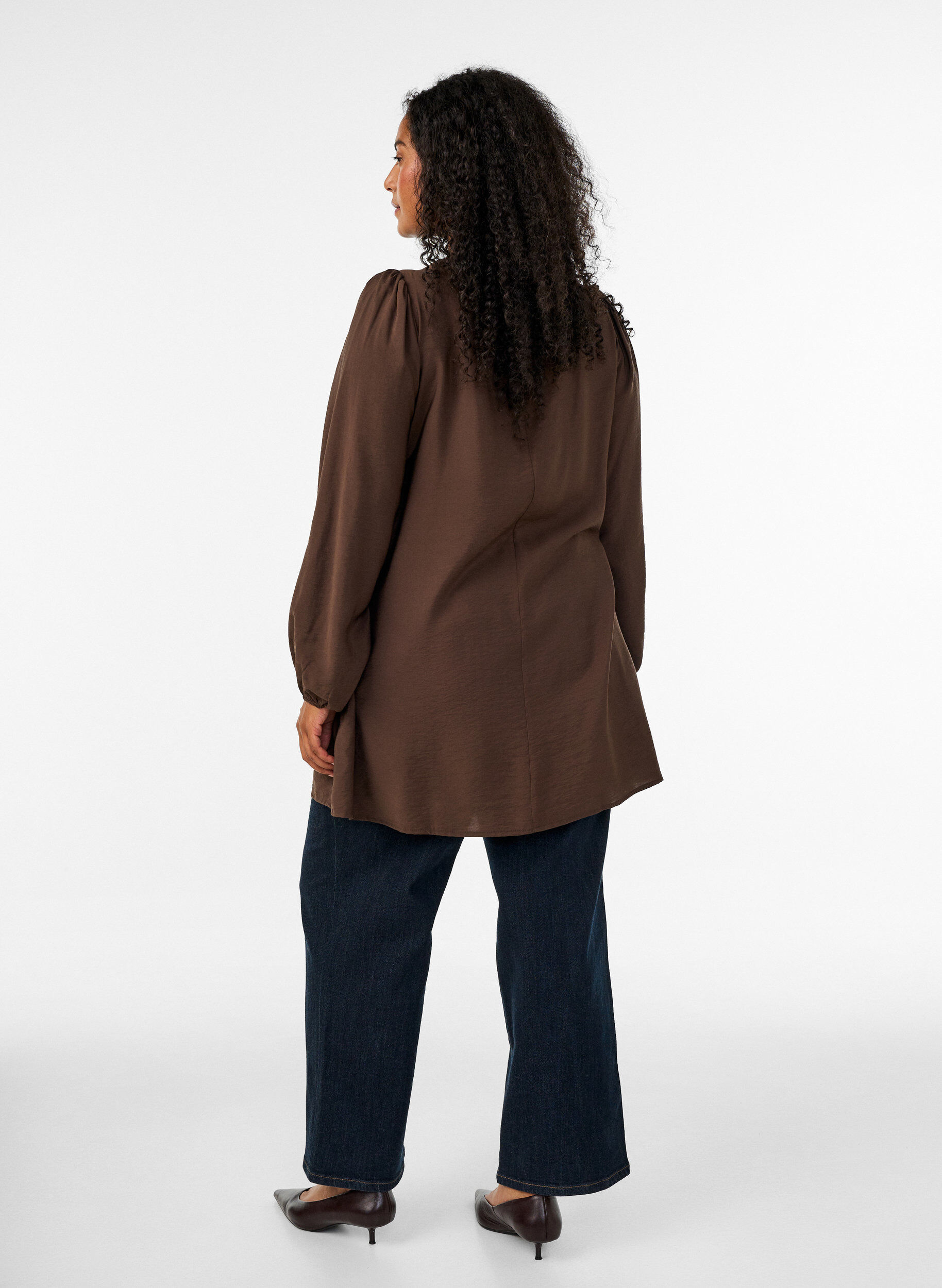 ZizziViskoositunika pitsiyksityiskohdalla, Ruskea, Model image number 2