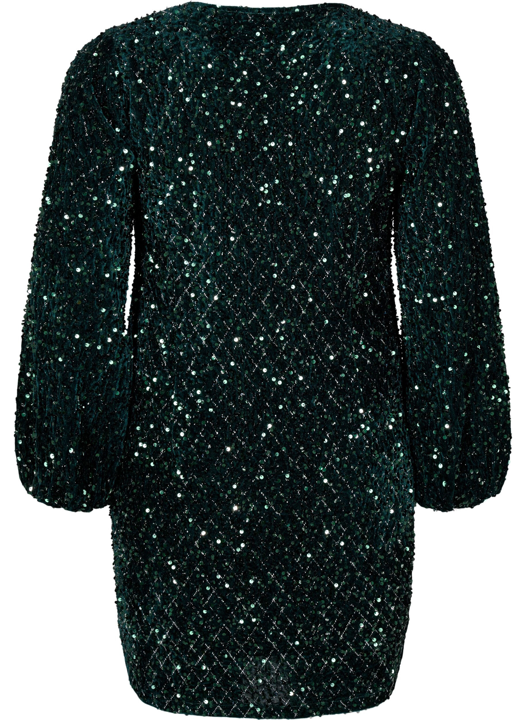 Zizzi Paljettimekko V-p&auml;&auml;ntiell&auml; ja ruutukuviolla, Rain Forest Sequins, Packshot image number 1