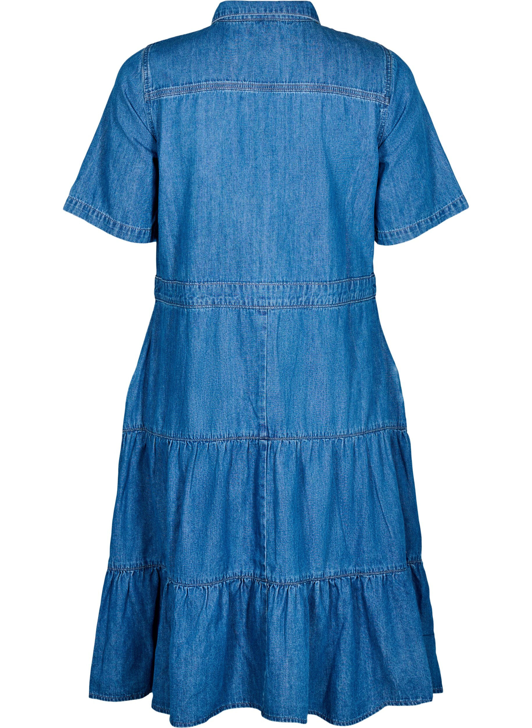ZizziMidimittainen denimmekko napeilla ja lyhyill&auml; hihoilla, Sininen, Packshot image number 1