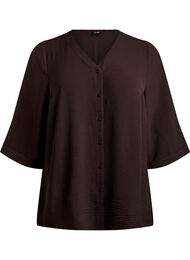 Shirt blouse with V-neck and 3/4 sleeves, Brown