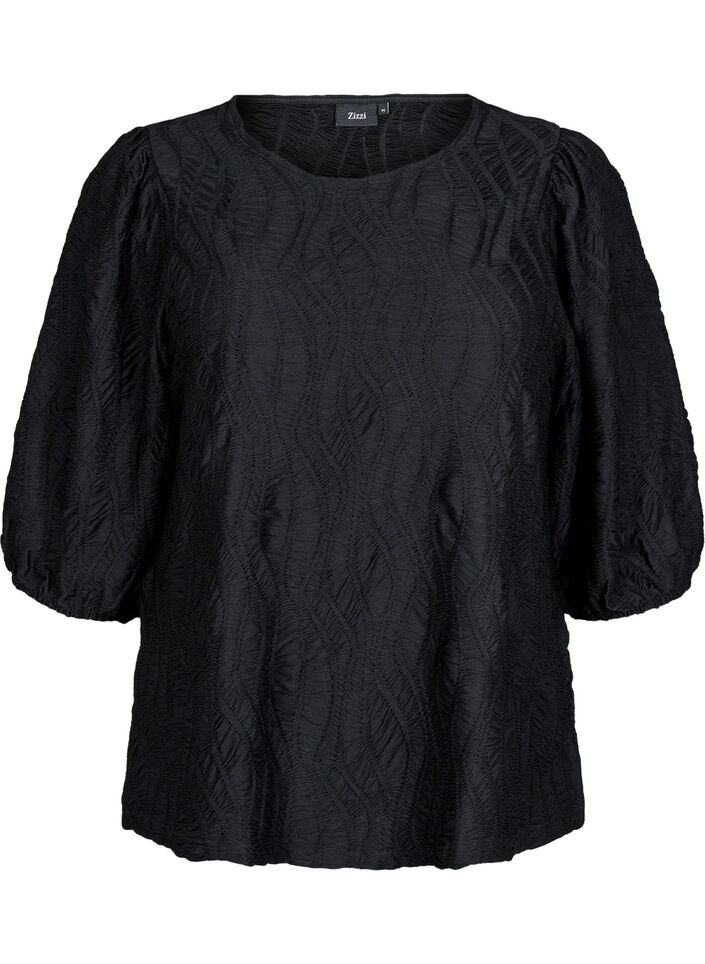 Tekstuuripusero 3/4-hihoilla, Musta, Packshot image number 0