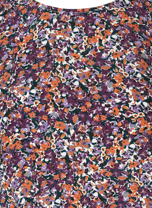 Viskoosipusero smokkirypytyksellä ja kukkakuosilla , Purple FLower AOP, Packshot image number 2