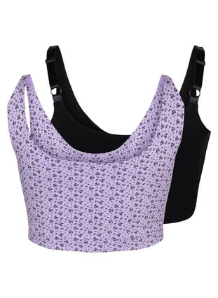 2 kappaleen puuvillainen rintaliivi yläosa säädettävillä olkaimilla, Purple Rose/Black, Packshot image number 1