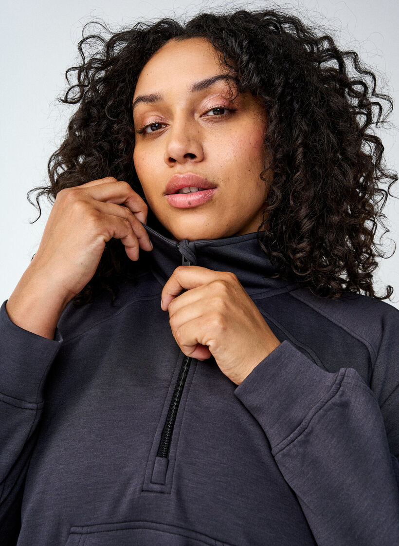 Urheilullinen collegepaita, jossa on korkea kaulus ja vetoketju, Asphalt, Image image number 1