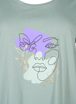 Kuvioitu puuvillainen T-paita, Ch. Green w. Face, Packshot image number 2