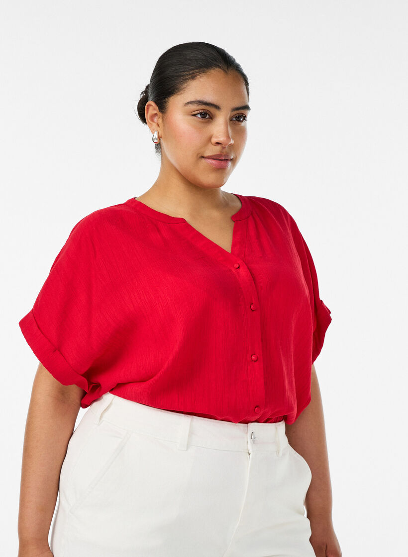Viskoosipusero napeilla ja tekstuurilla, Punainen, Model image number 0