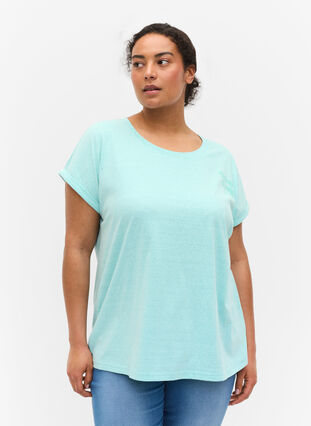 Meleerattu t-paita puuvillasta, Aqua Splash Melange, Model image number 0