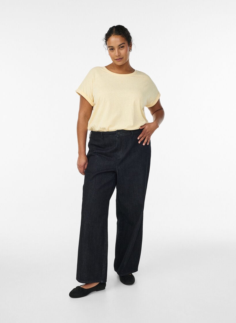 Meleerattu t-paita lyhyill&auml; hihoilla, Keltainen, Model image number 1