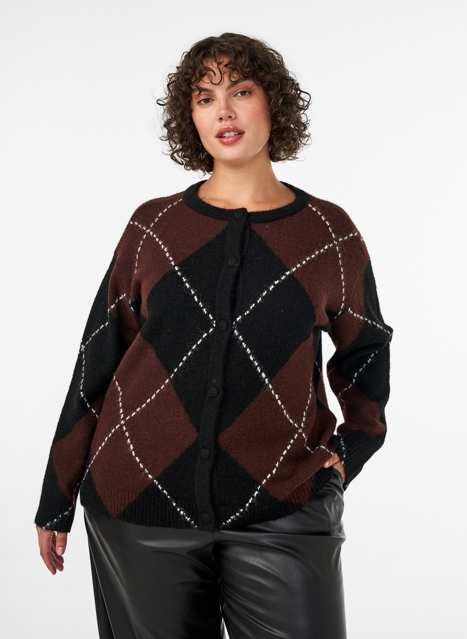 Neuletakki argyle-kuviolla, Musta, Model