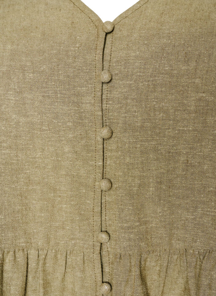 Pellava-viskoosipusero V-p&auml;&auml;ntiell&auml; ja nappikiinnityksell&auml;, Vihre&auml;, Packshot image number 2