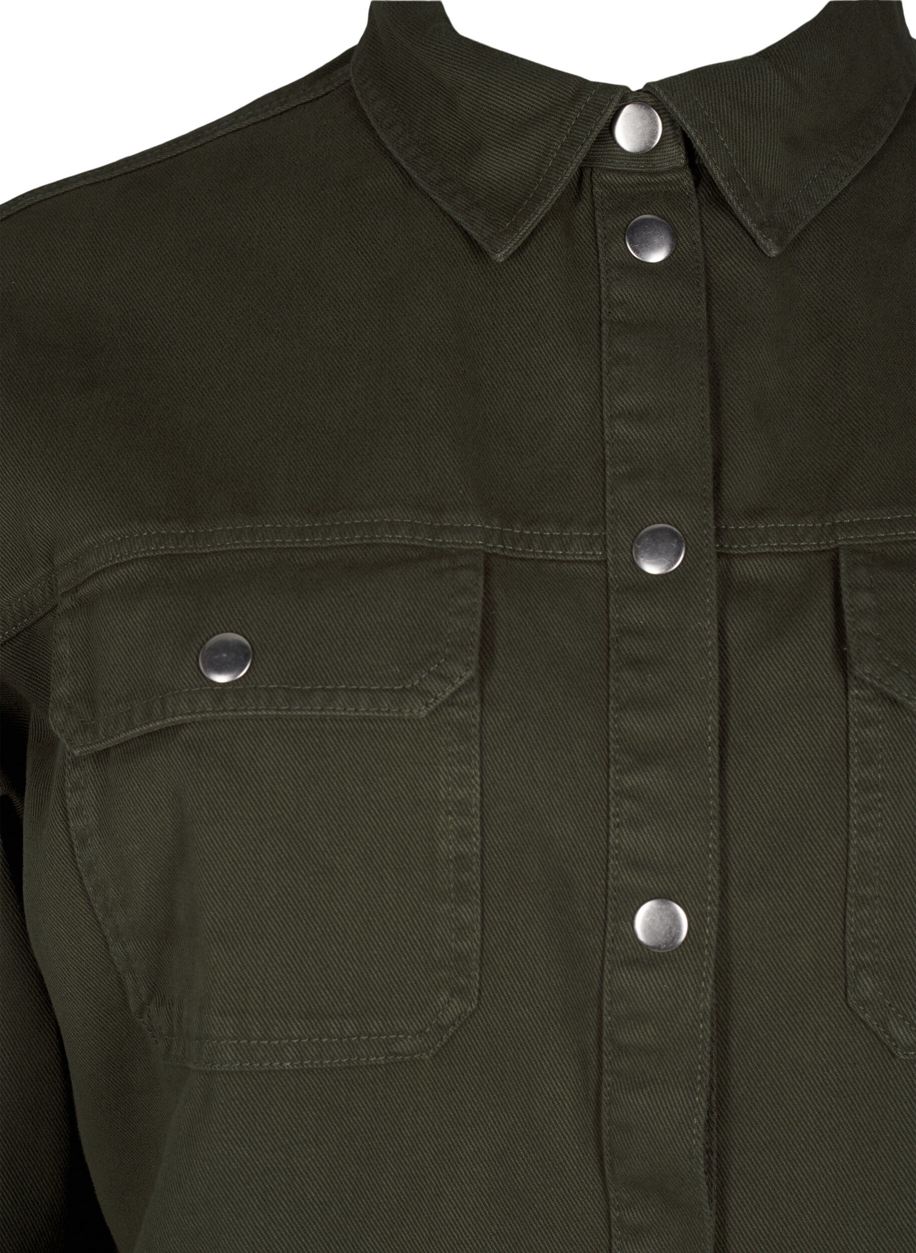 Zizzi Yksiv&auml;rinen farkkupaita rintataskuilla, Forest Night, Packshot image number 2