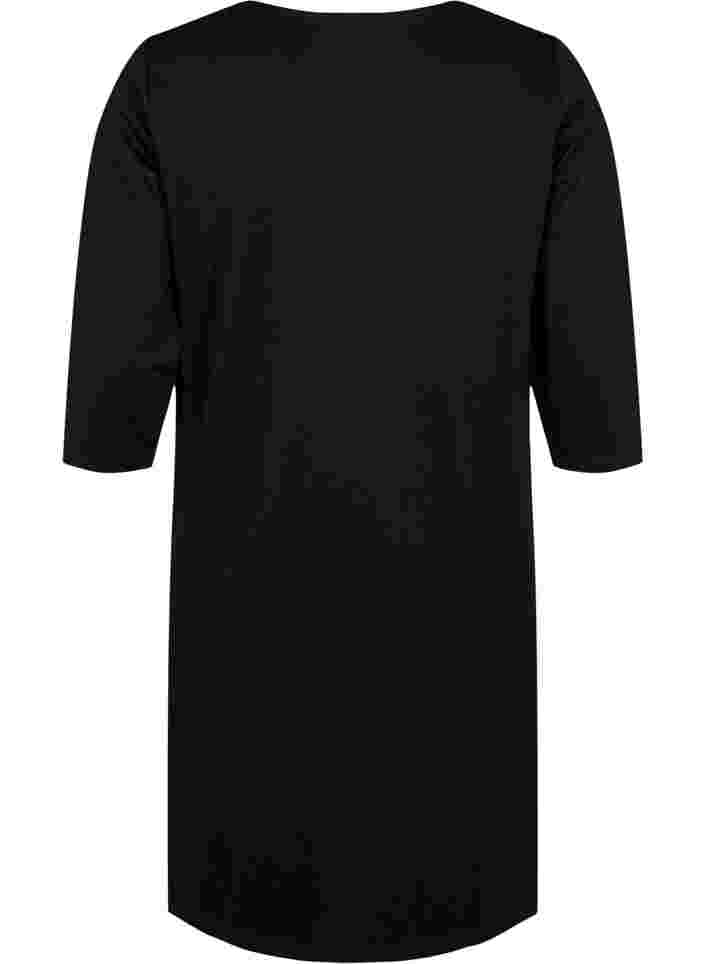 Yksivärinen mekko v-pääntiellä ja 3/4-hihoilla, Black, Packshot image number 1