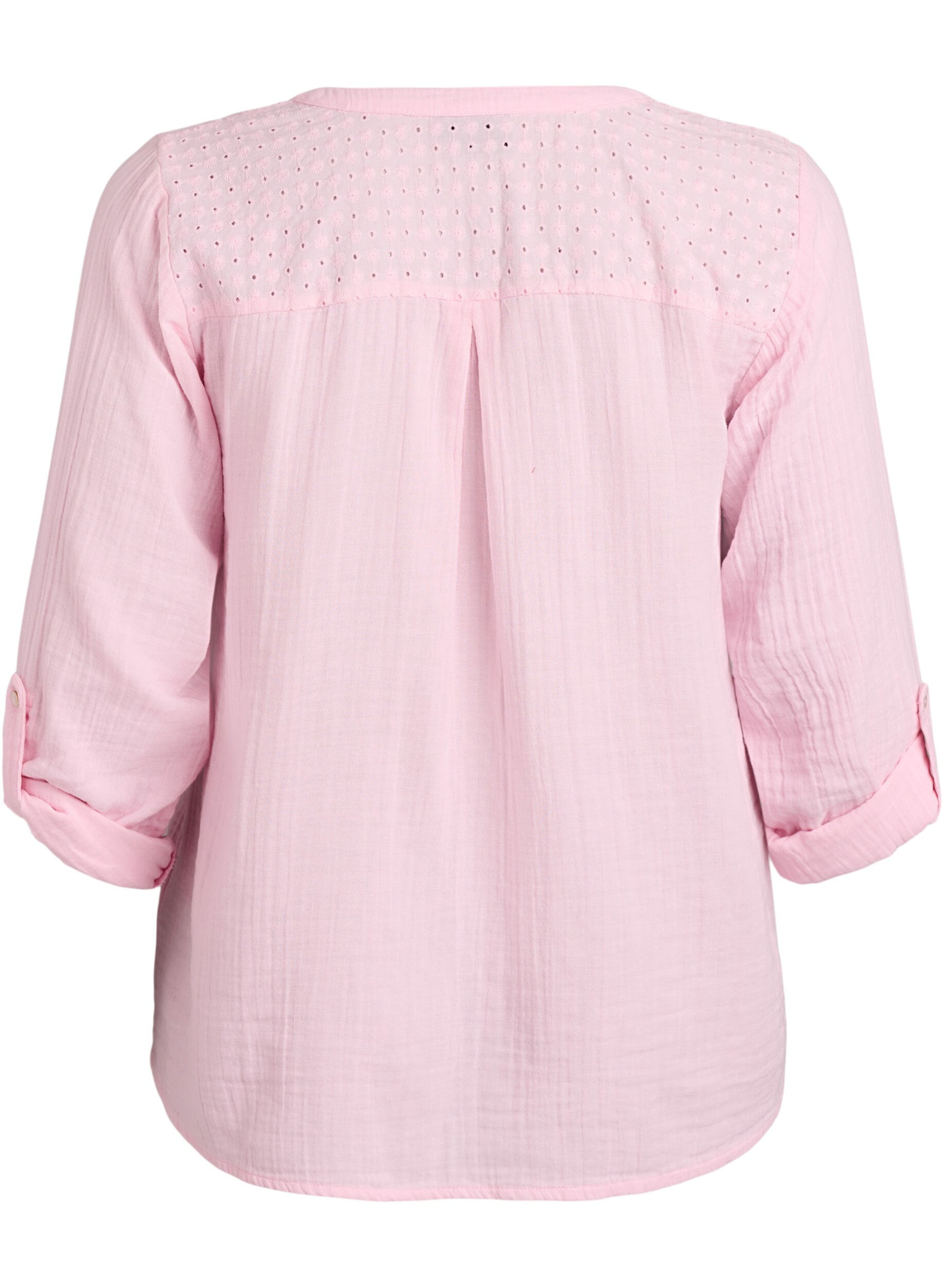 ZizziPaita puuvillamusliinissa, jossa broderie anglaise -kirjailu, Vaaleanpunainen, Packshot image number 1