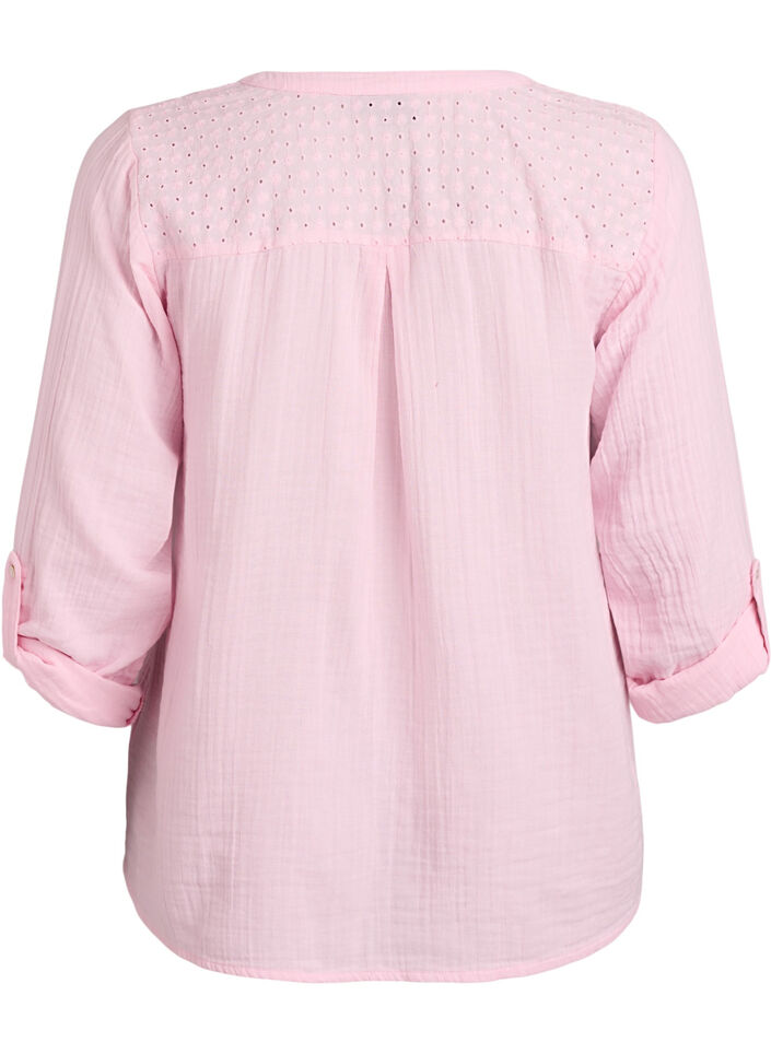 Paita puuvillamusliinissa, jossa broderie anglaise -kirjailu, Vaaleanpunainen, Packshot image number 1
