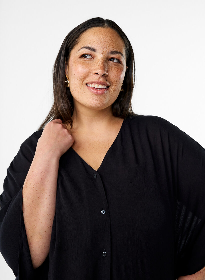 Kaftaani rantamekko napeilla, Musta, Model image number 2