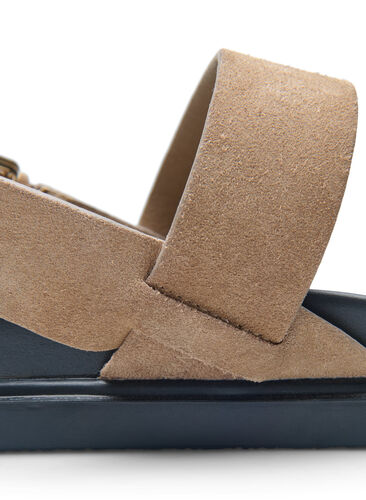 Wide fit -sandaalit mokkanahasta, Brown, Packshot image number 4