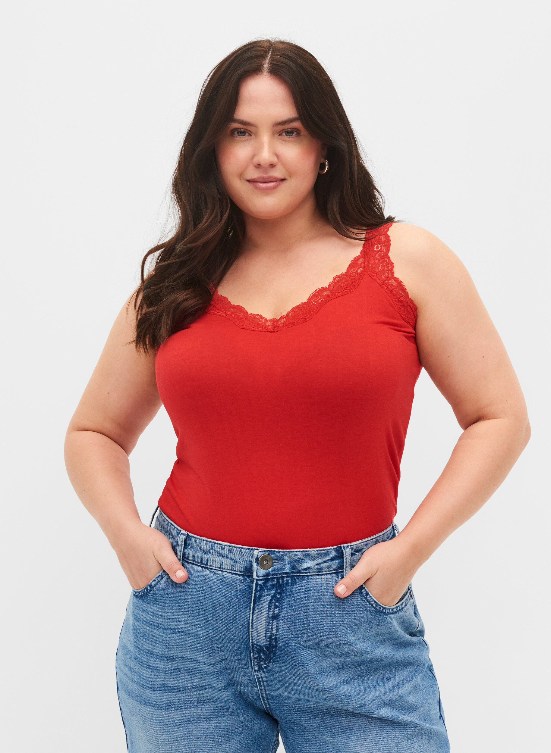 Zizzi 2kpl toppeja pitsill&auml;, Black/Chinese Red, Model image number 0