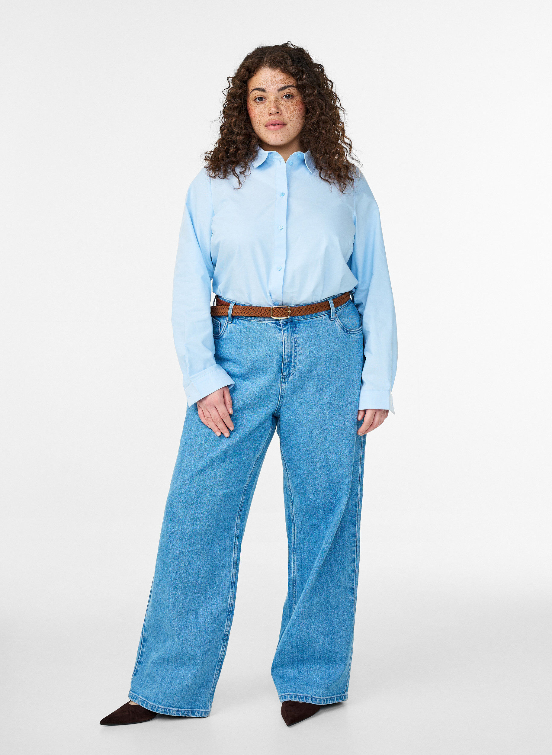 Zizzi Pitk&auml;hihainen puuvillapaita, Sininen, Model image number 1