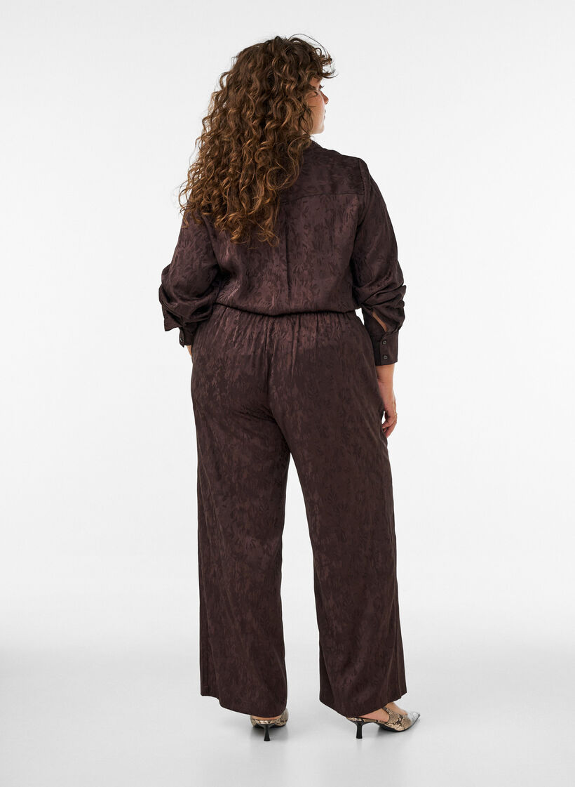 Rennot housut paisley-kuviolla ja korkealla vy&ouml;t&auml;r&ouml;ll&auml;, Ruskea, Model image number 1