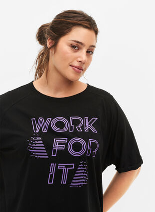Puuvillainen treeni-t-paita painatuksella, Black w. Work For It, Model image number 3