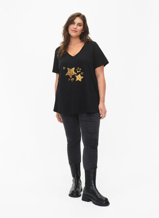 Puuvillainen t-paita, jossa on paljetteja, Black W. Star, Model image number 2