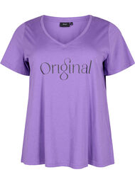 Puuvillainen t-paita tekstiprintillä ja v-pääntiellä, Deep Lavender ORI