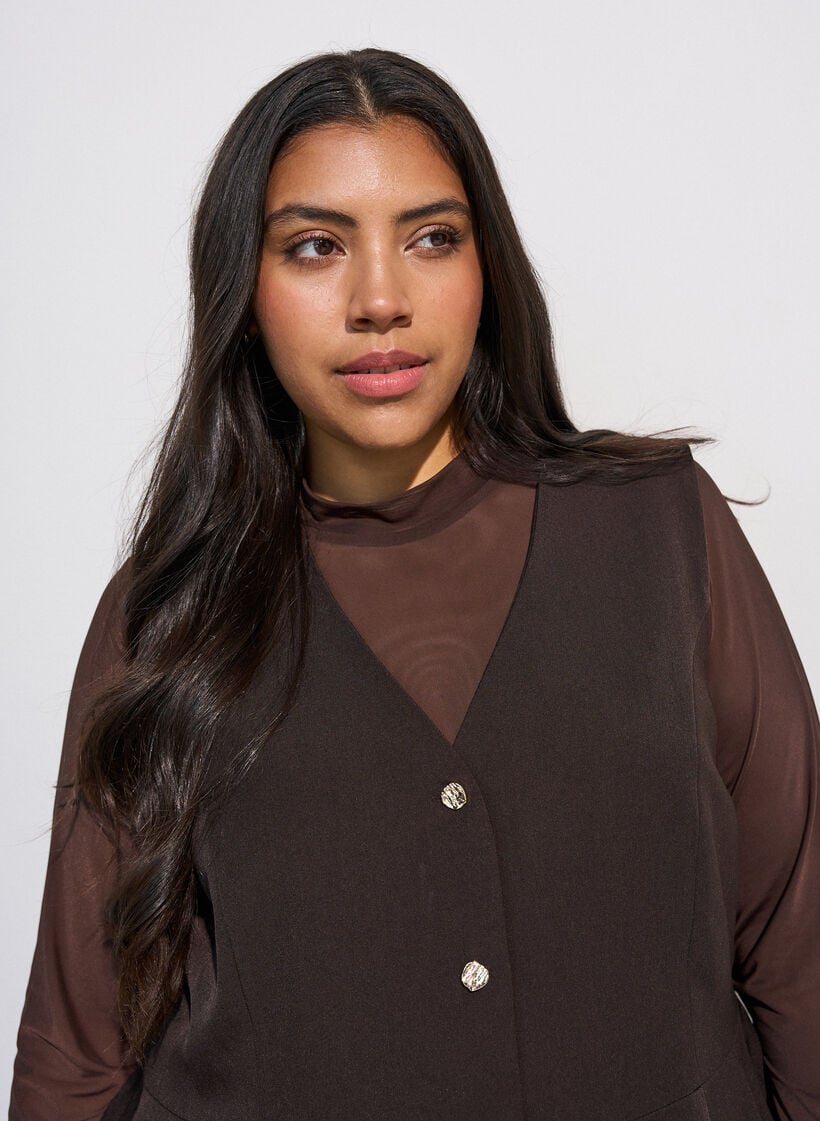 Raitakuvioinen liivi peplum-helmalla, Ruskea, Model image number 3