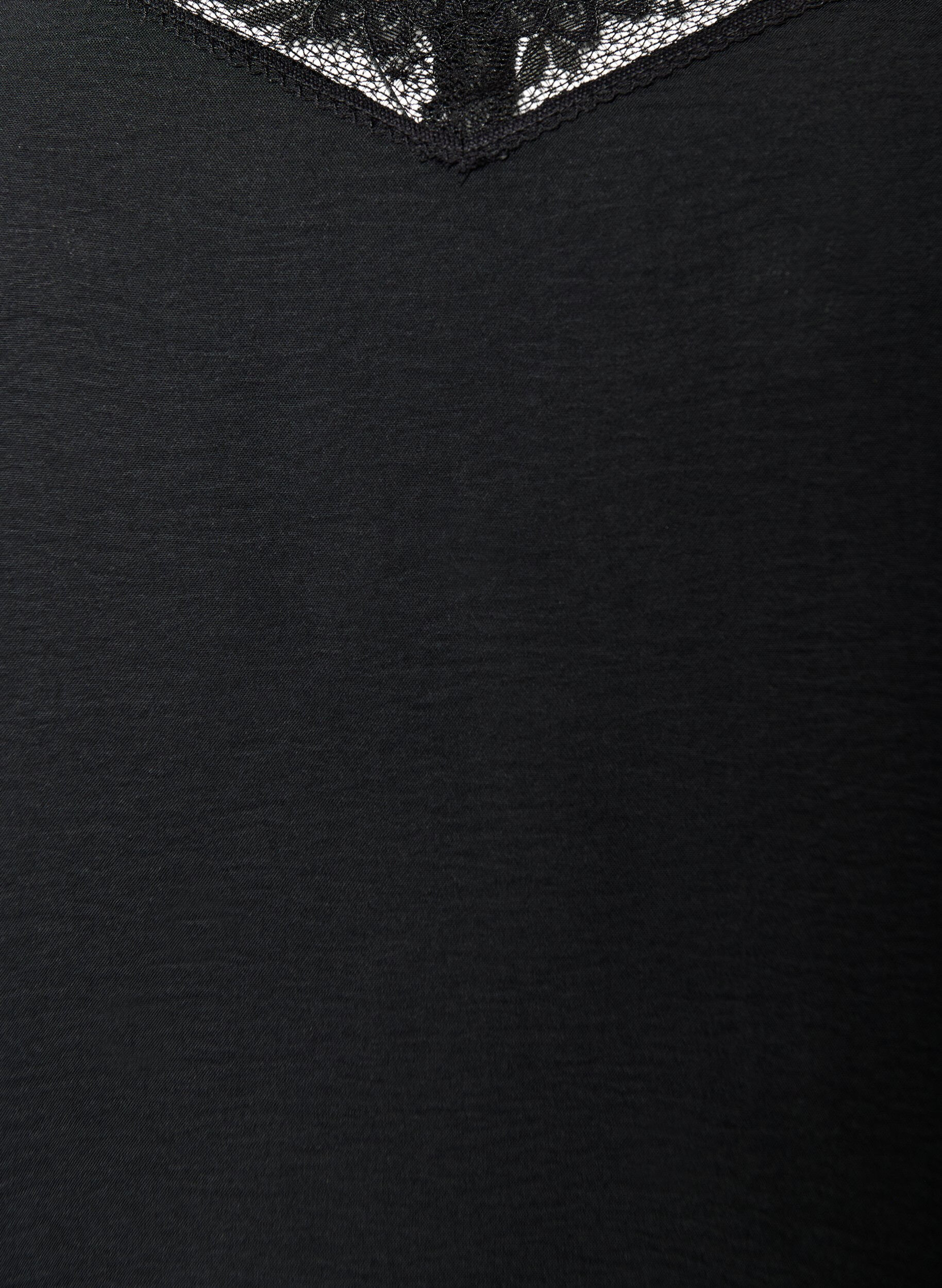 Zizzi Cami-toppi V-p&auml;&auml;ntiell&auml; ja pitsireunalla, Musta, Packshot image number 2