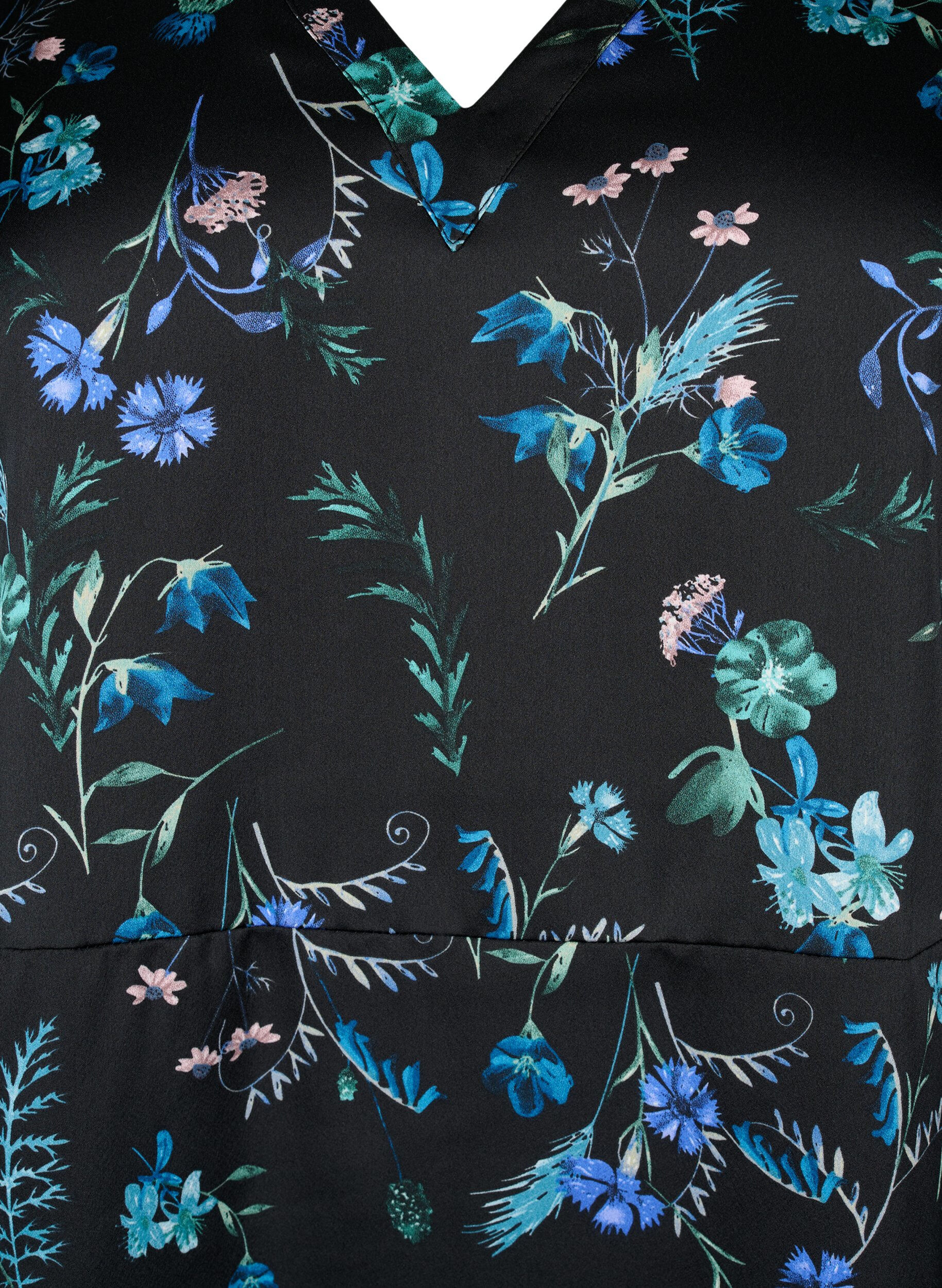 ZizziPitk&auml;hihainen midi-mekko kukkakuvioinnilla, Blue Flower AOP, Packshot image number 2