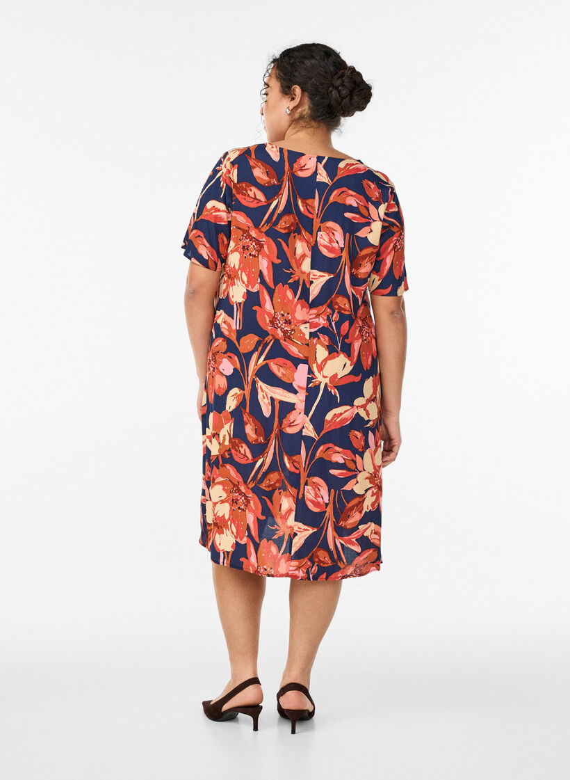 Viskoosi A-linjainen mekko, Oranssi, Model image number 2