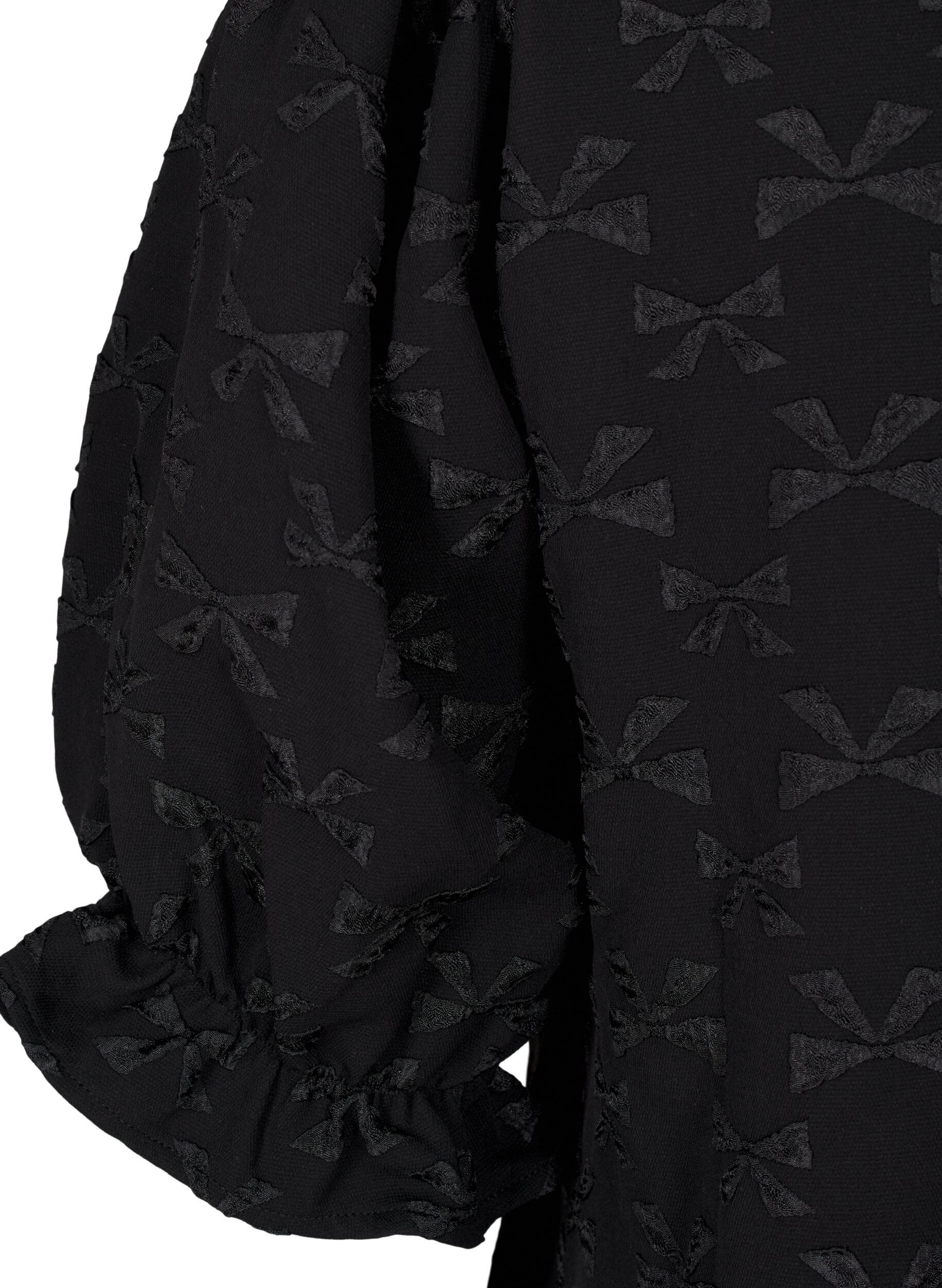 Zizzi lyhyt jakardimekko ruseteilla, Black W. Bow, Packshot image number 3