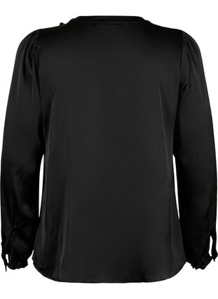 Satiininen paitapusero röyhelöyksityiskohdilla, Black, Packshot image number 1