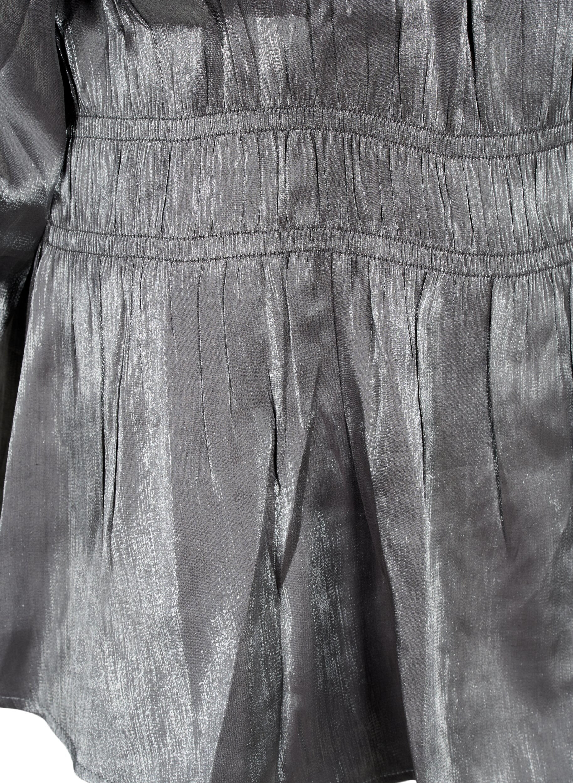Zizzi Hopeanv&auml;rinen pusero, jossa on 3/4-hihat ja rypytys, Dark Silver, Packshot image number 3