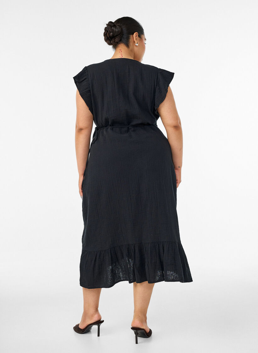 Kietaisumekko puuvillamusliinista r&ouml;yhel&ouml;ill&auml;, Musta, Model image number 1