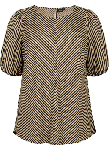 Viskoosi pusero raidallisella kuosilla ja puolipitkät hihat, Coriander/Bl. Stripe, Packshot image number 0